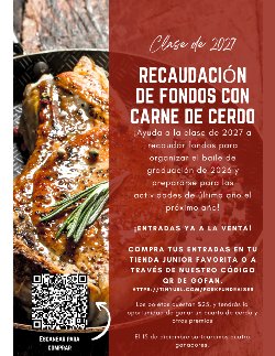 Pork Fundraiser flyer with information in Spanish